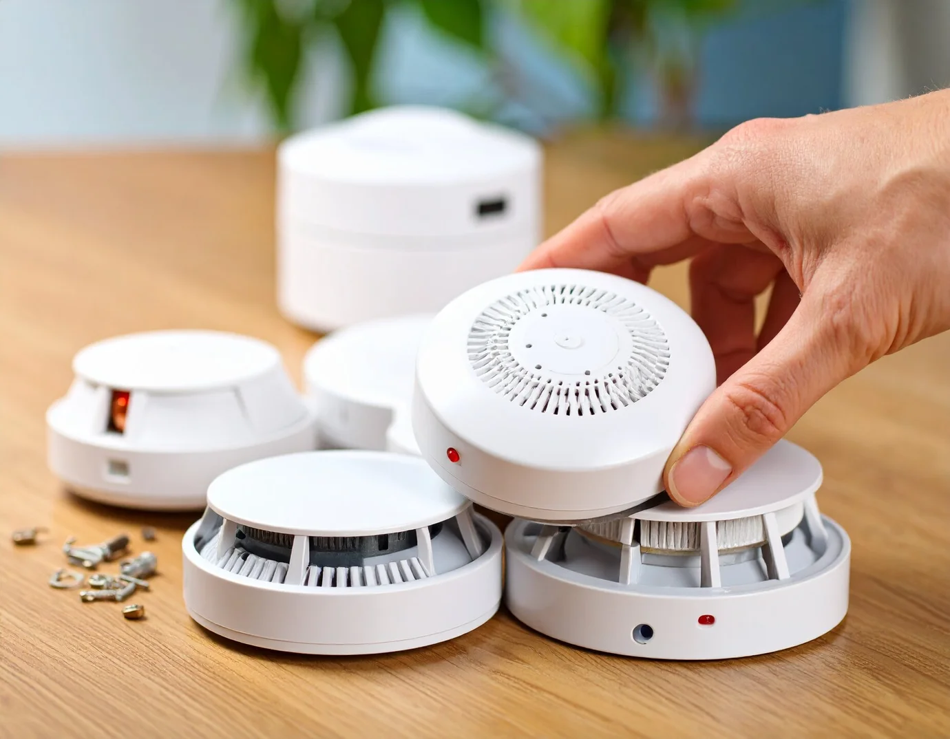 White smoke detectors, which must be disposed of properly.