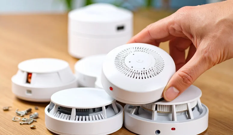 White smoke detectors, which must be disposed of properly.
