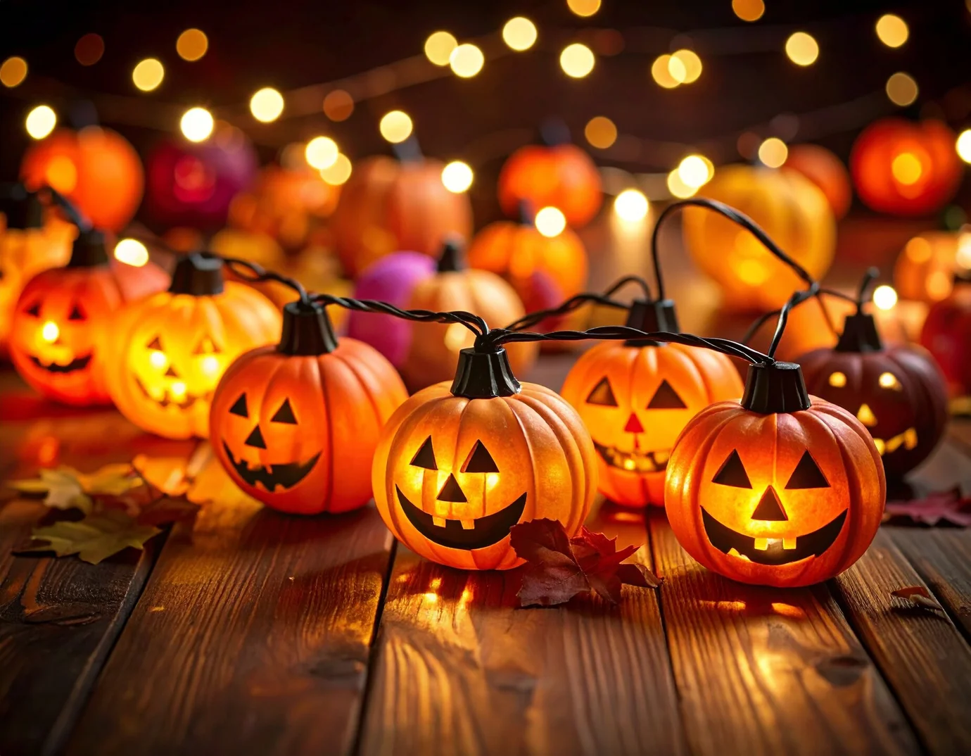 LED-Lichterkette und Kürbis als Halloween-Deko – Batterien und Akkus sicher nutzen und entsorgen.