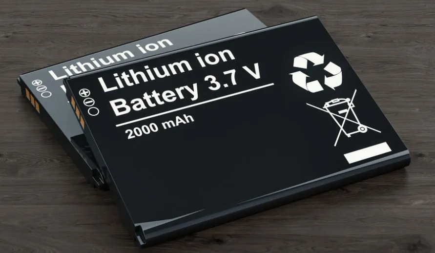 Lithium-Ionen-Akku mit Pfand-Symbol.