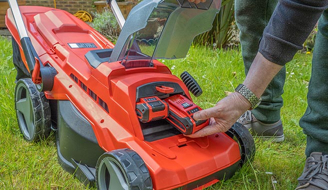 battery-powered lawnmower whose powerful battery can cause a serious battery fire.
